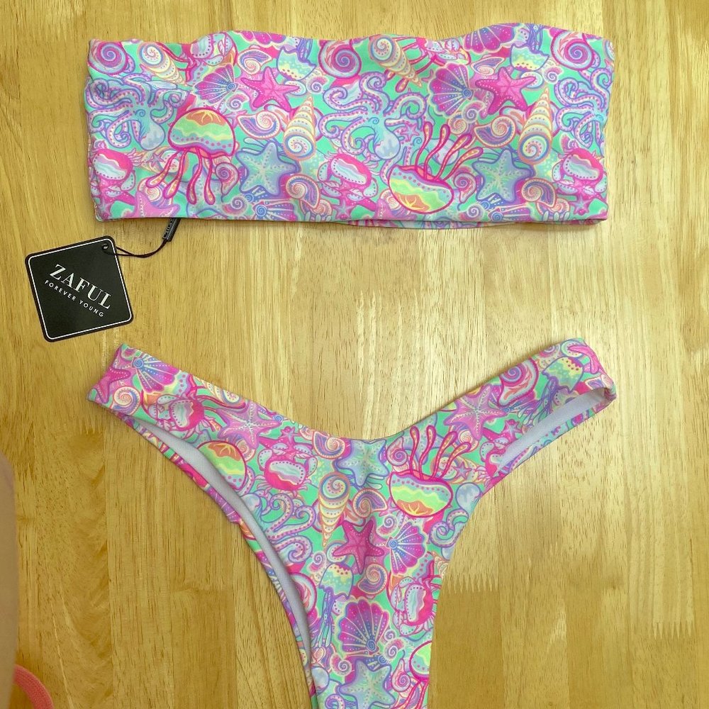 (NWOT) Zaful bright pastel bandeau bikini set